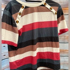 Striped Button-Accent T-Shirt